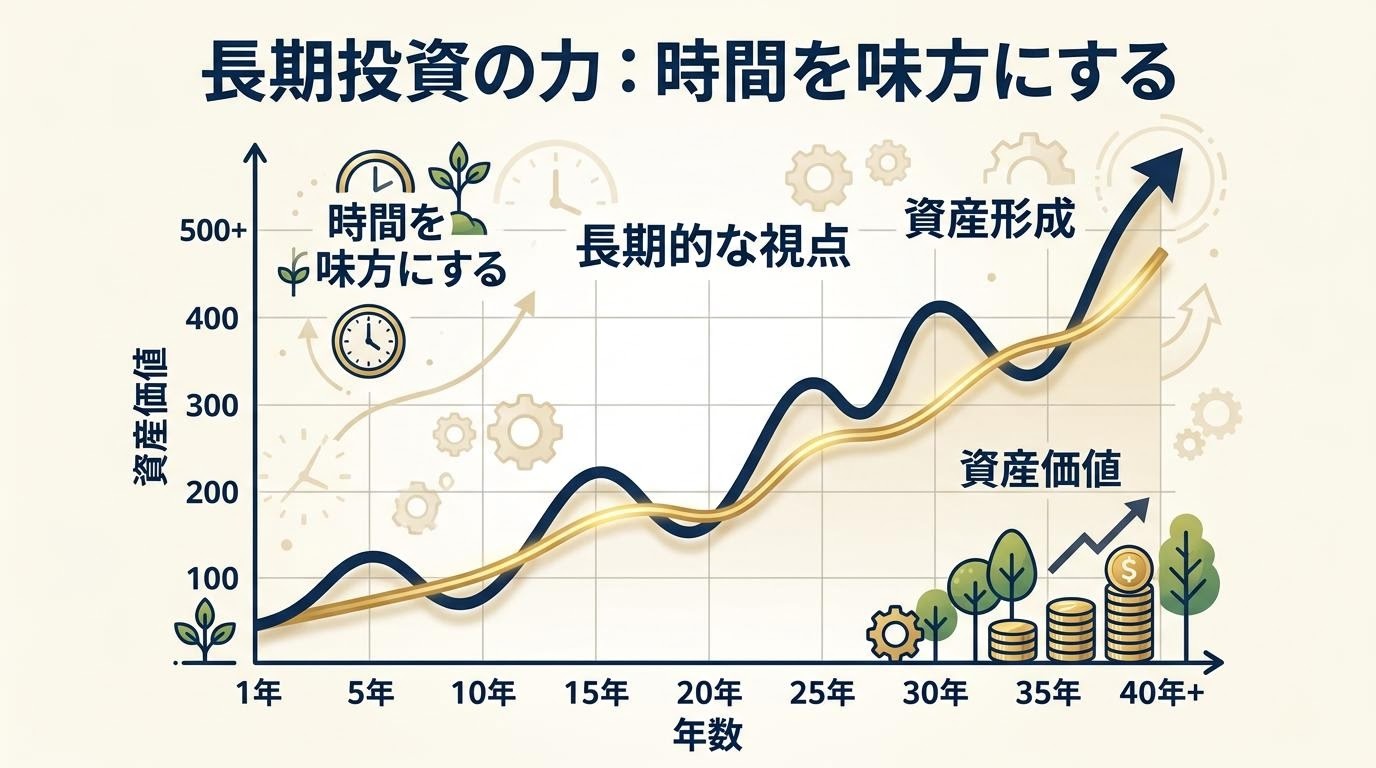 長期投資と複利効果のチャートイメージ